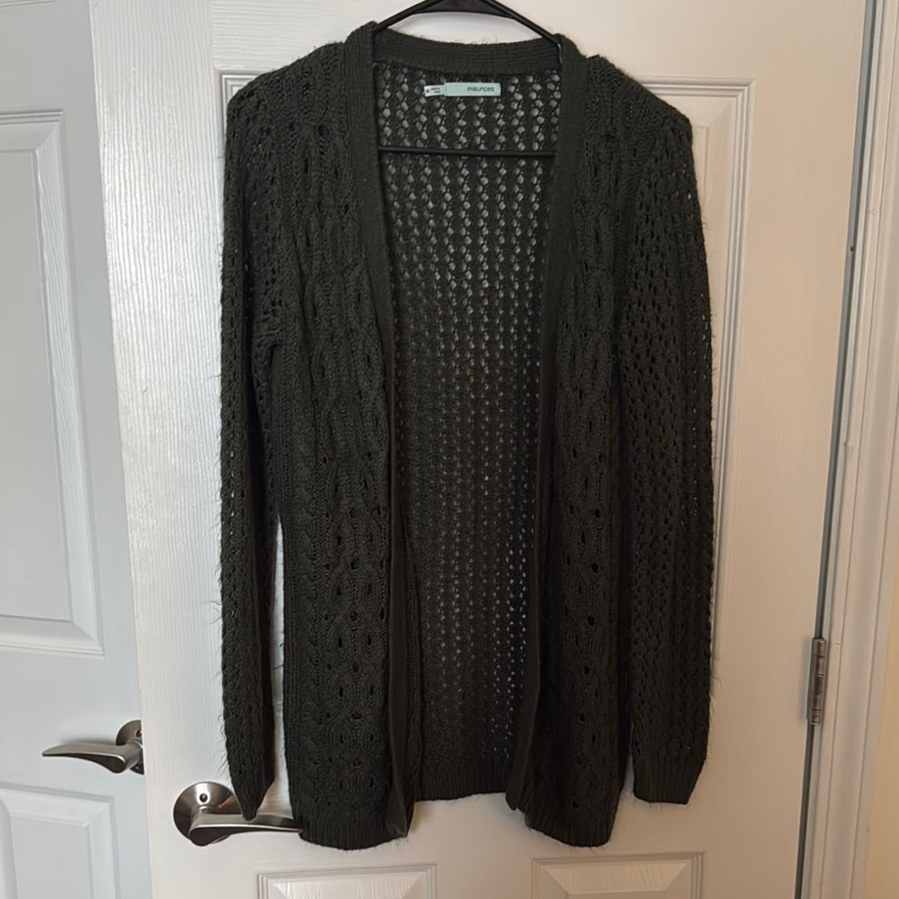 Olive Green Open-Knit Cardigan